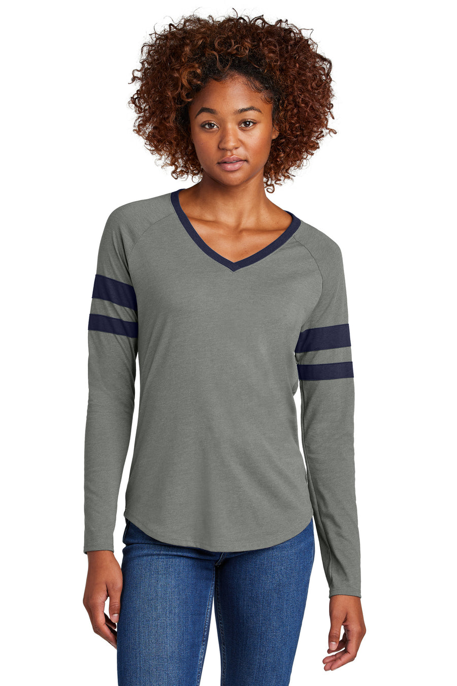 Sport-Tek® Women's Halftime Stripe Long Sleeve V-Neck Tee LST6043